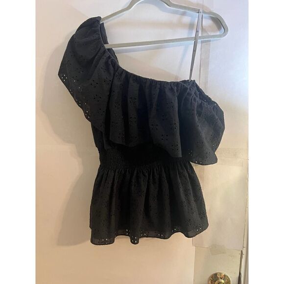 Pearl by Lela Rose Black One Shoulder Top Sz. 4 - Picture 2 of 6
